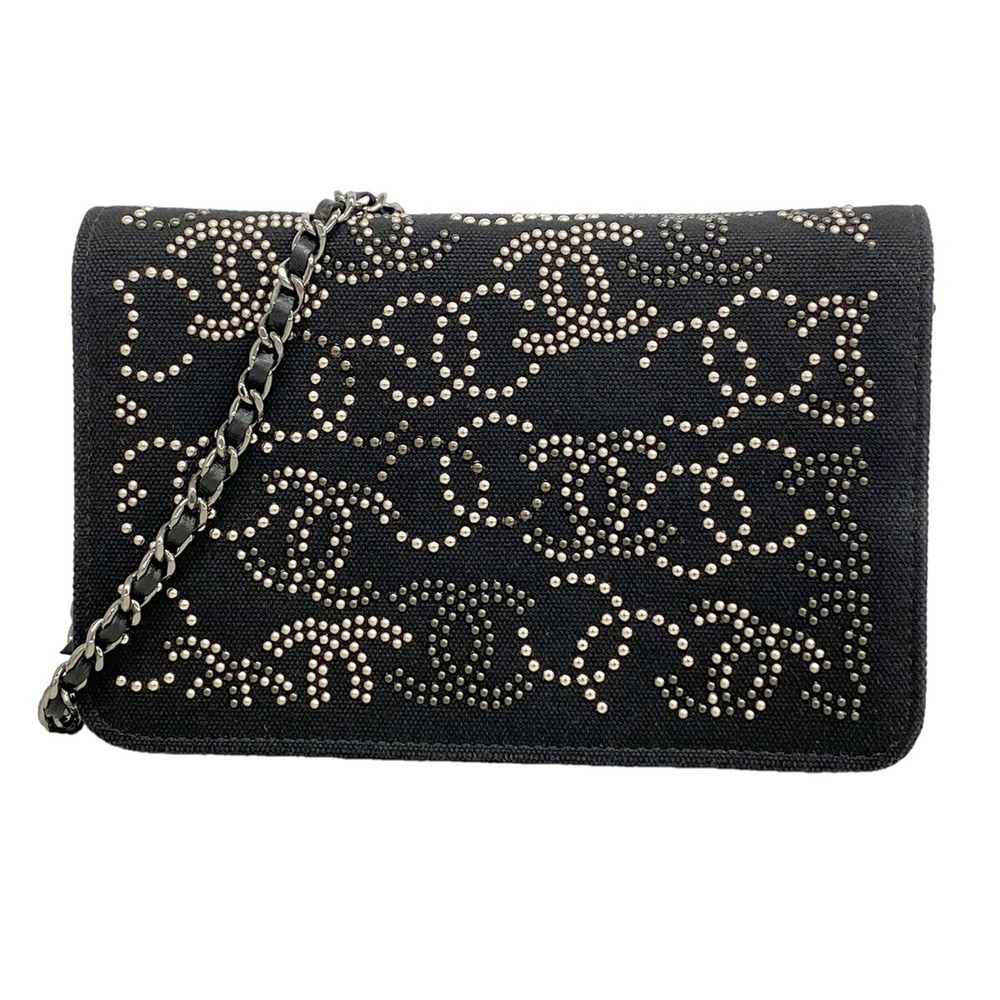 Chanel Wallet/Shoulder Wallet Chain Shoulder Canvas Black Women's